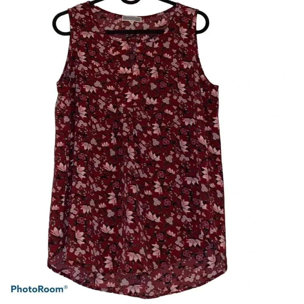 PLEIONE floral sleeveless tunic blouse Sz S